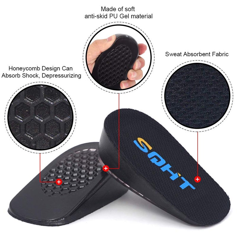 SQHT Height Increase Insoles - Heel Lift Inserts for Leg Length Discrepancies and Achilles Tendonitis  Heel Cups for Men and Women (Small (1.4 "" Height)) Black - Image 2